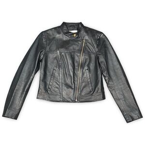 MICHAEL Michael Kors Black Lambskin Leather Moto Jacket Size Small Gold Hardware